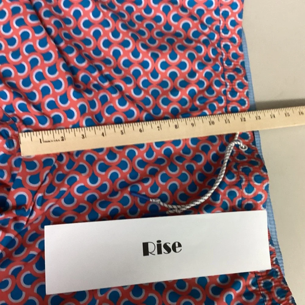 Bonobos Men Swim Trunks Blue Orange Geometric Pattern Elastic Waist Drawstring L